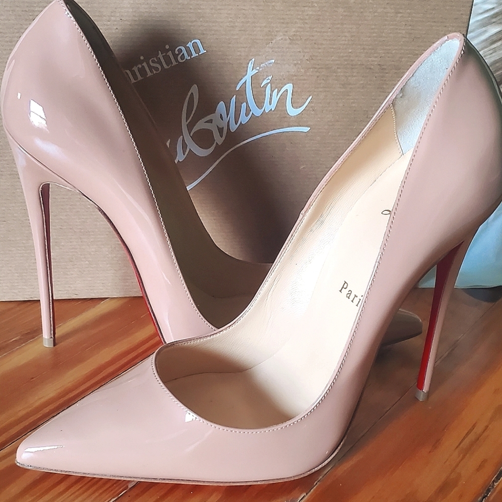 VEUC CHRISTIAN LOUBOUTIN So Kate Pumps Heels 120 Nude Patent Beige 40  8.5 9 9.5